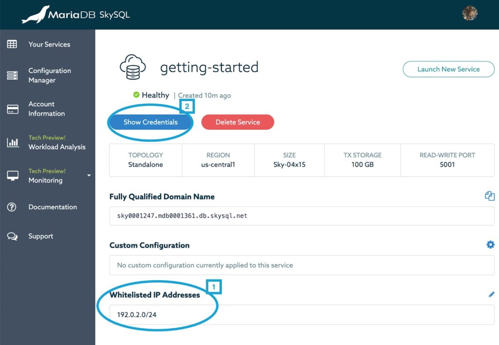 SkySQL IP Whitelist Configuration