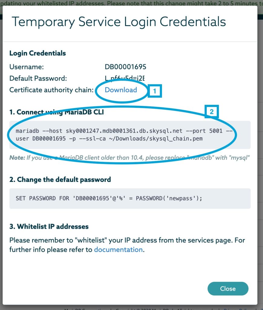 SkySQL Login Credentials