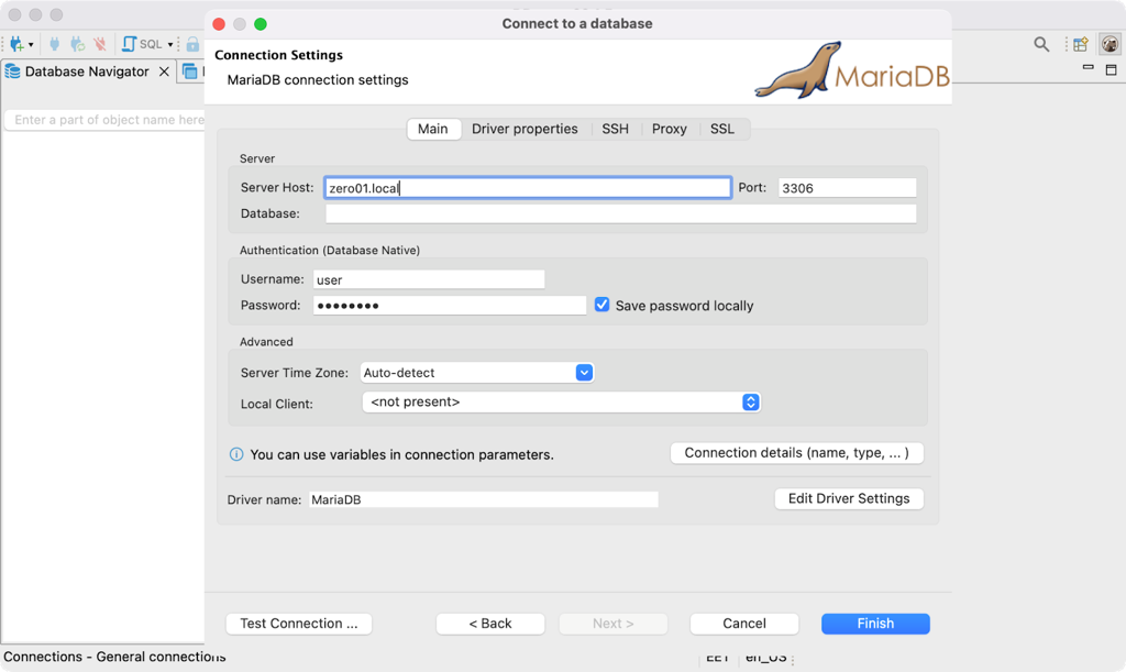 Database connection configuration