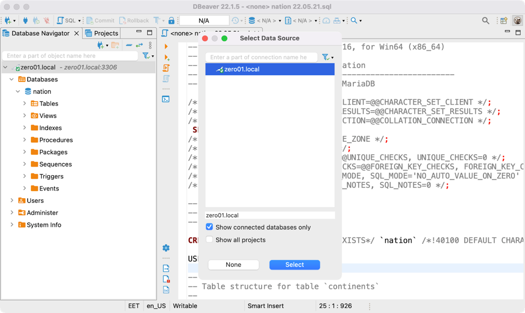 Selecting a database connection for SQL query execution